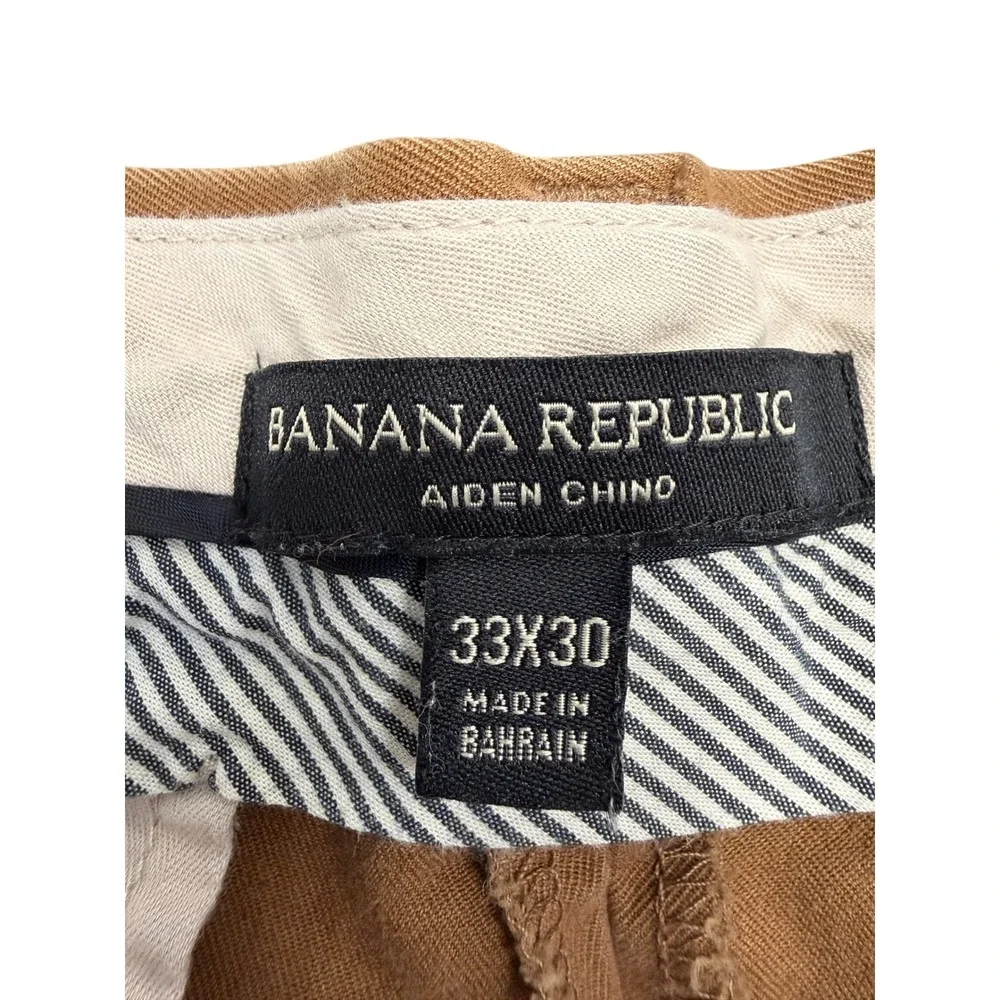 Banana Republic Aiden Chino Pants Mens 33x30 Brown Cotton Slim Flat Front